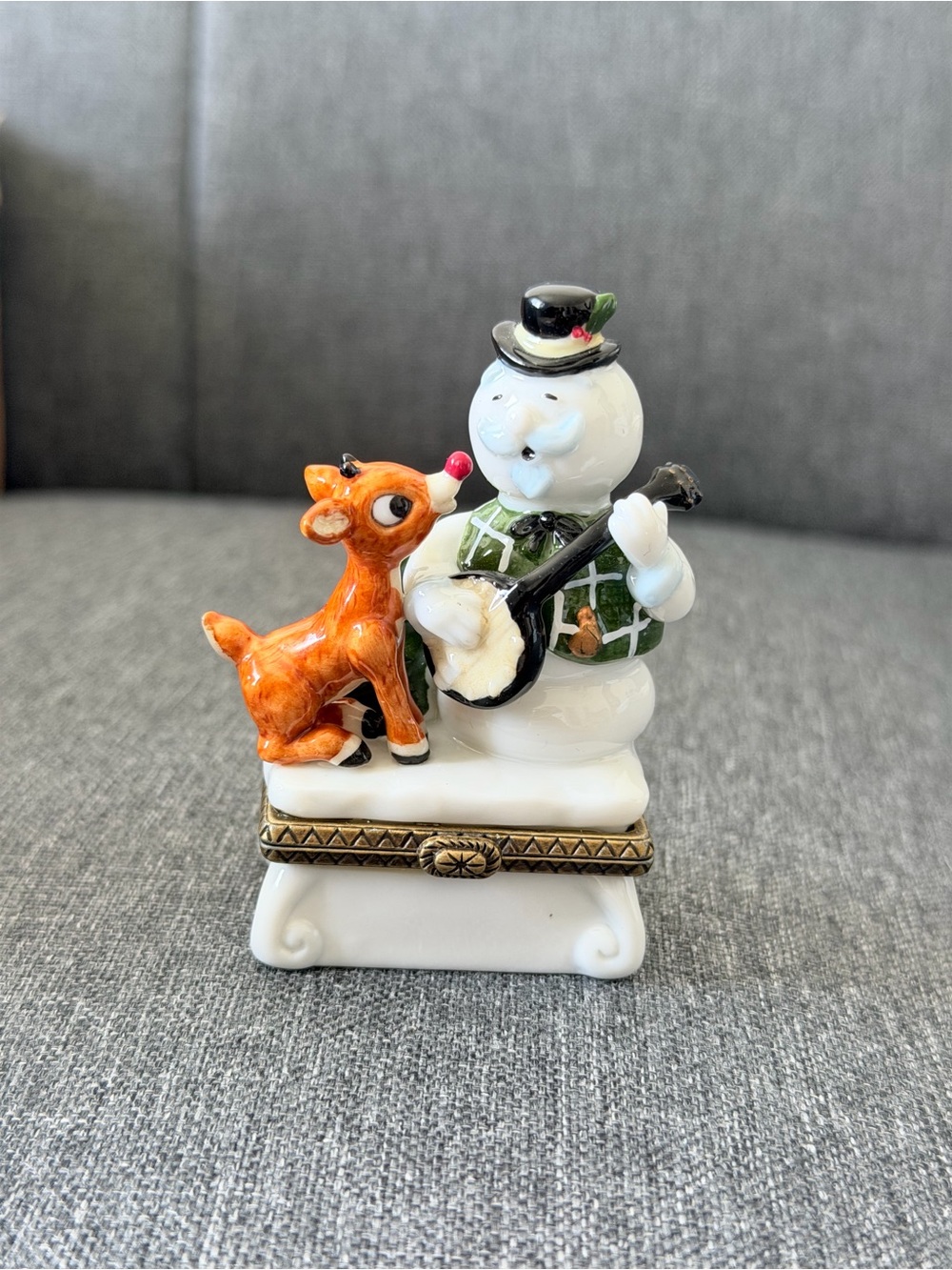 1999 Porcelain Hinged Box - Frosty the Snowman and Rudolph - Rudolph Co., L.P